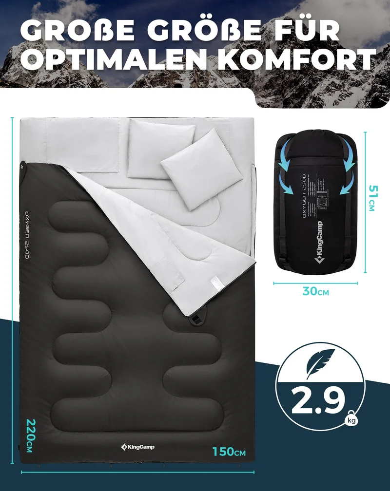 KingCamp Doppelschlafsack Deckenschlafsack Winter - Schwarz