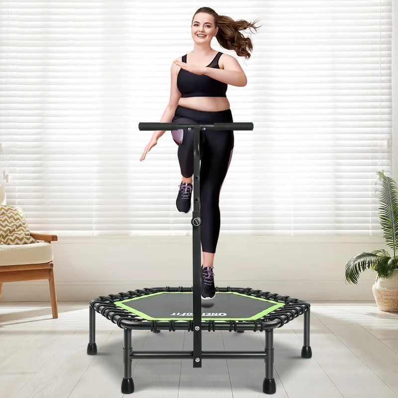 ONETWOFIT 114cm Fitness Trampolin Bungee - Sechskant Grün mit Griff