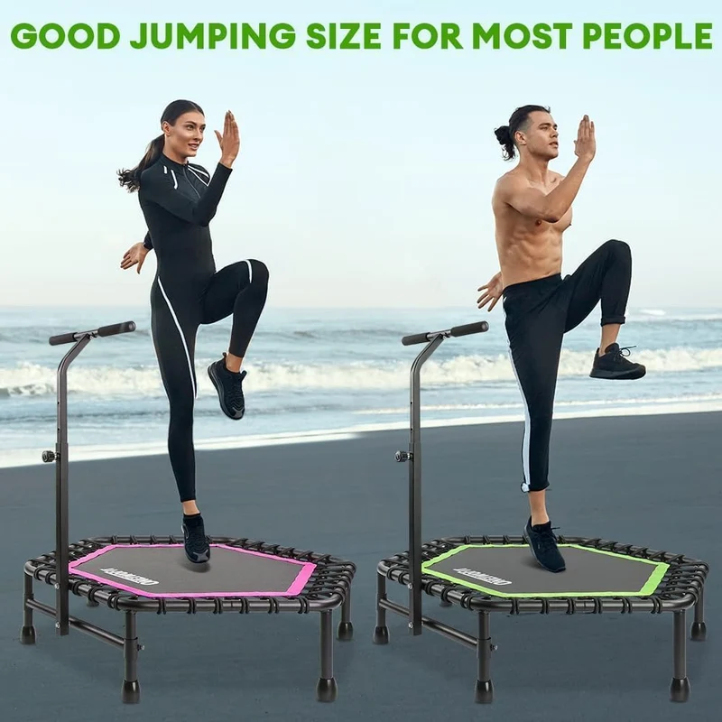ONETWOFIT 114cm Fitness Trampolin Bungee - Sechskant Grün mit Griff