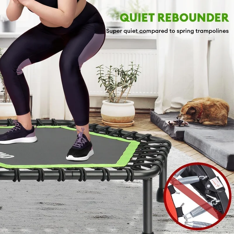 ONETWOFIT 114cm Fitness Trampolin Bungee - Sechskant Grün mit Griff