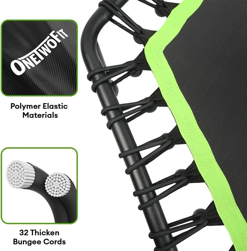 ONETWOFIT 114cm Fitness Trampolin Bungee - Sechskant Grün mit Griff