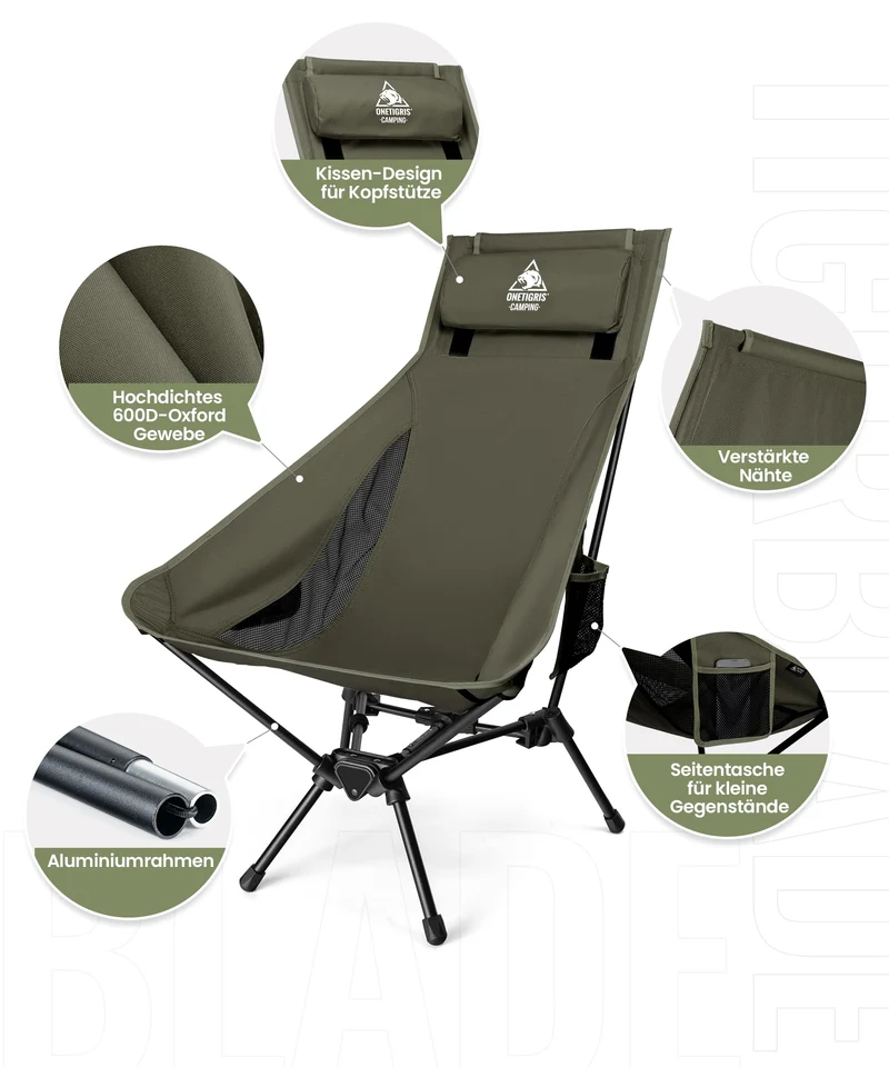 OneTigris TIGERBLADE Hochlehner Campingstuhl - Ranger Grün