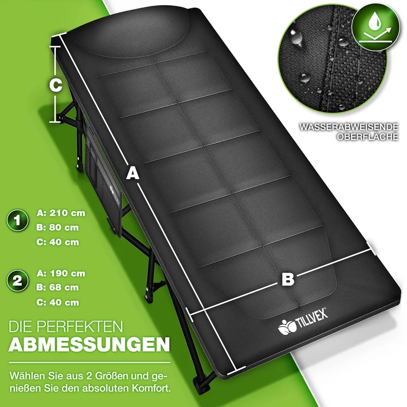 tillvex Campingbett klappbar – extra breit 280kg Tragetasche