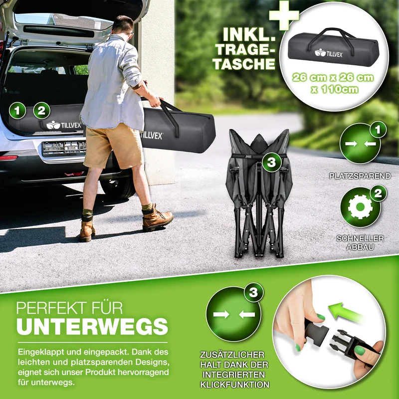tillvex Campingbett klappbar – extra breit 280kg Tragetasche