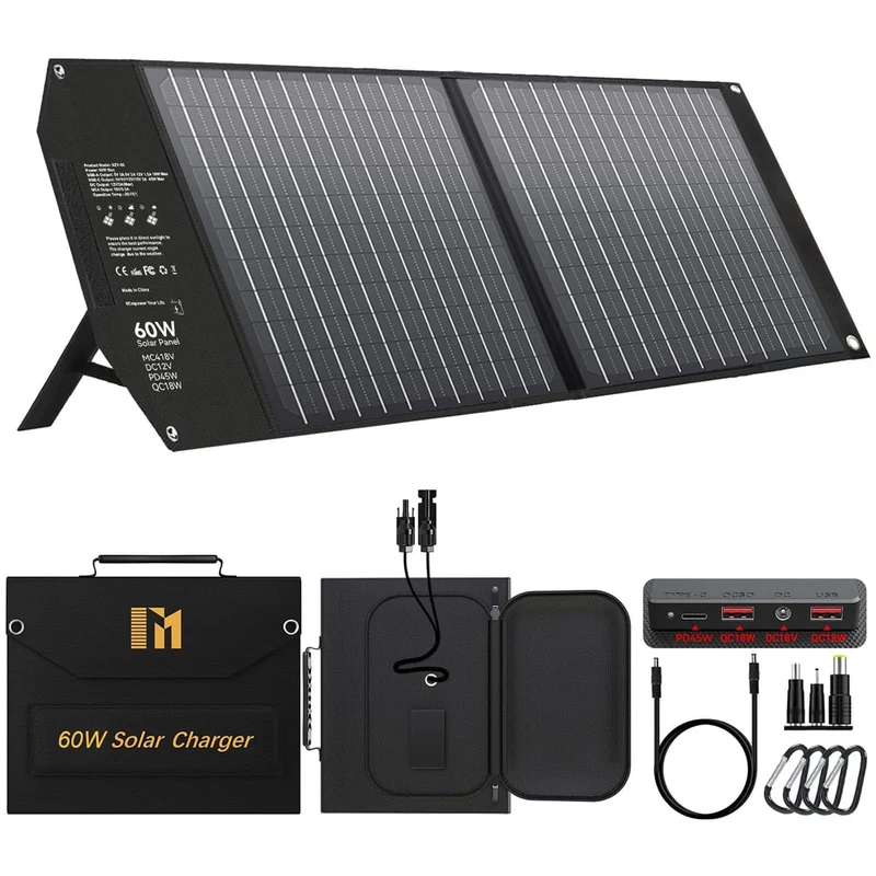 Mesuvida 60W Solarpanel Faltbar Ladegerät – 5 Anschlüsse