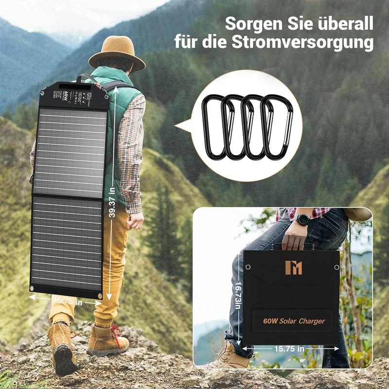 Mesuvida 60W Solarpanel Faltbar Ladegerät – 5 Anschlüsse