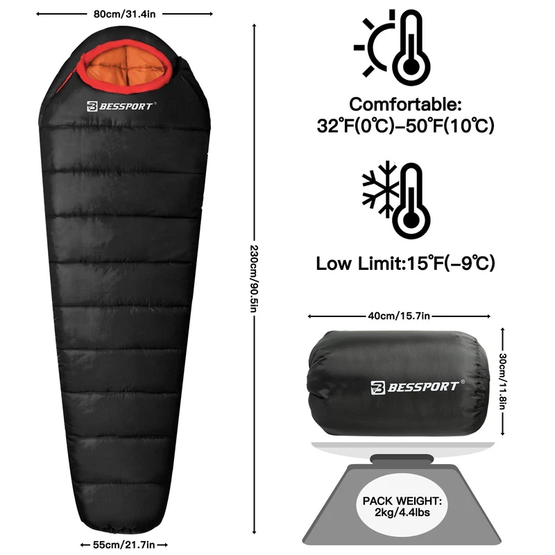 Bessport Mumienschlafsack 3-4 Jahreszeiten Winter - 0°C