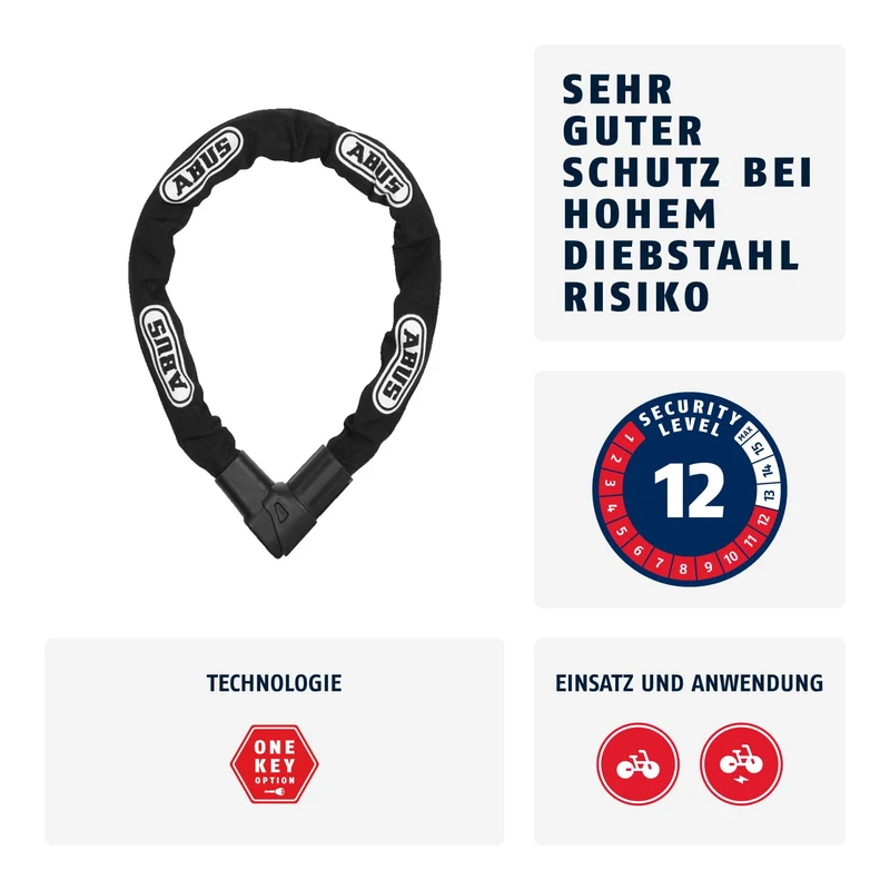ABUS Kettenschloss Modell 33559 – 85 cm lang, Schwarz