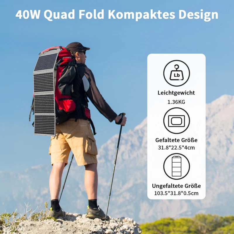 MHPOWOS Faltbares Solarpanel 40W – Tragbares Ladegerät
