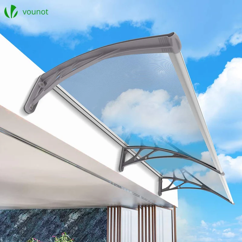 VOUNOT Pultvordach Haustür Überdachung transparent 200x80cm grau