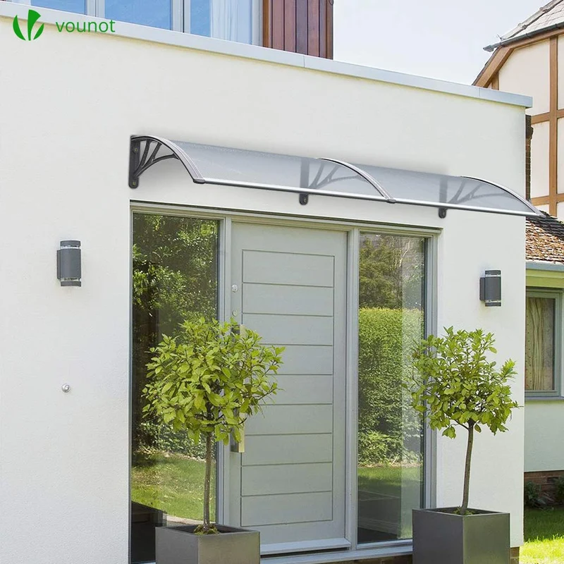 VOUNOT Pultvordach Haustür Überdachung transparent 200x80cm grau