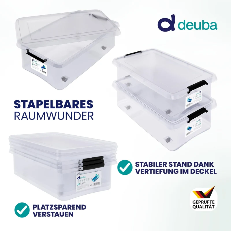 Deuba® RB60 Aufbewahrungsboxen - 6x 30l transparent mit Rollen