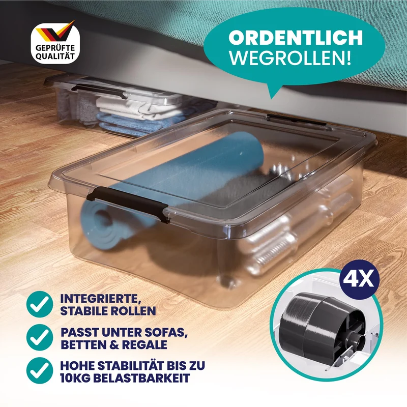 Deuba® RB60 Aufbewahrungsboxen - 6x 30l transparent mit Rollen