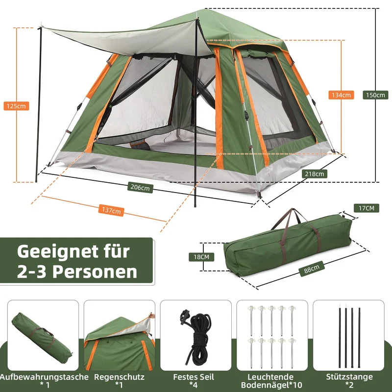 HAUSPROFI Pop Up Campingzelt - 2-3 Personen Automatik