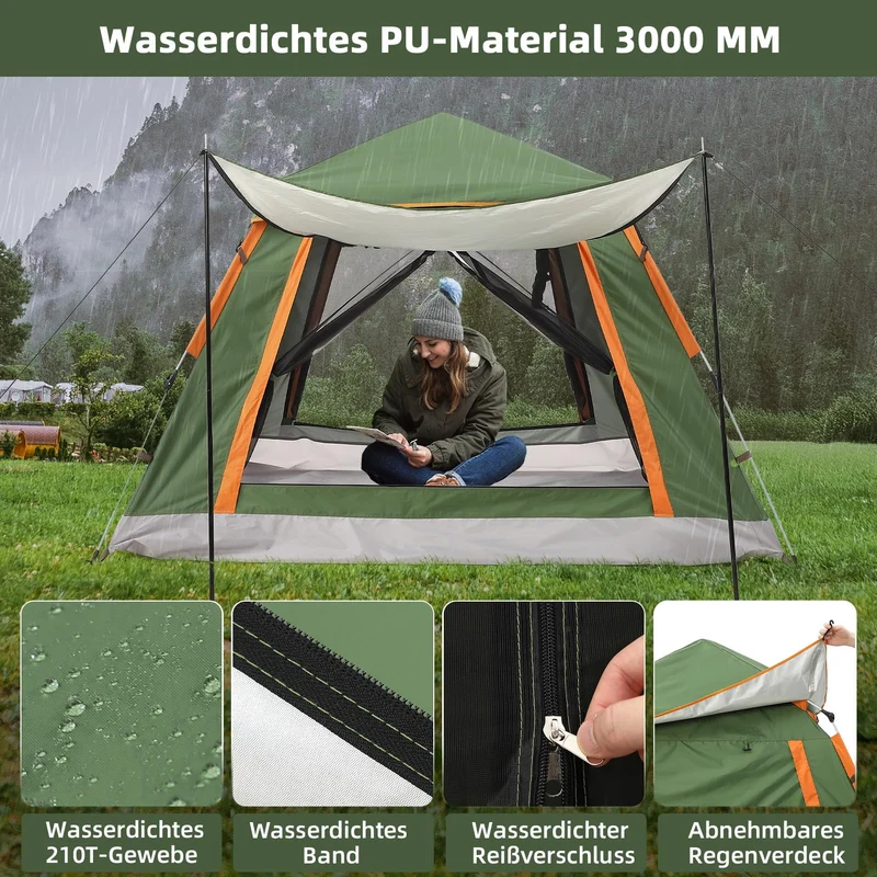 HAUSPROFI Pop Up Campingzelt - 2-3 Personen Automatik