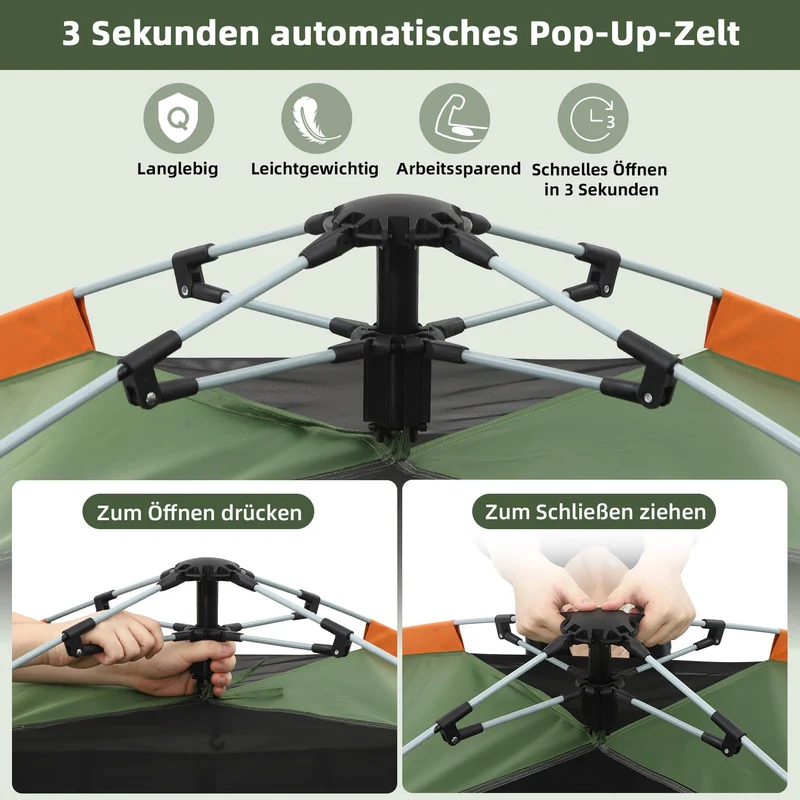 HAUSPROFI Pop Up Campingzelt - 2-3 Personen Automatik