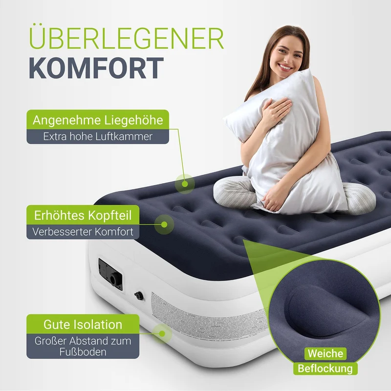 Juskys Selbstaufblasende Luftmatratze 90x190cm mit Pumpe