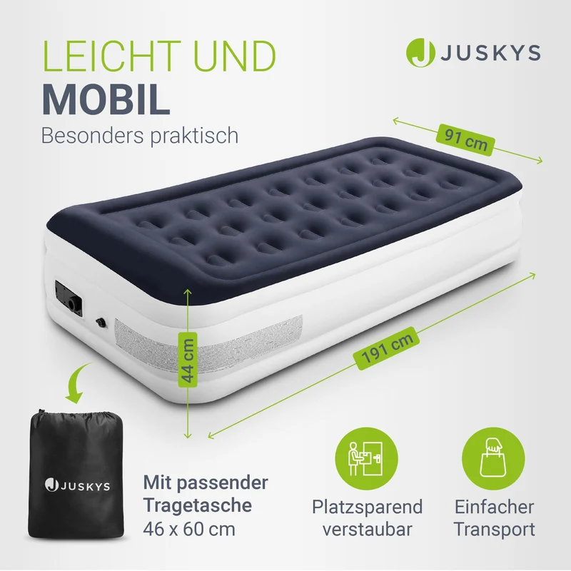 Juskys Selbstaufblasende Luftmatratze 90x190cm mit Pumpe