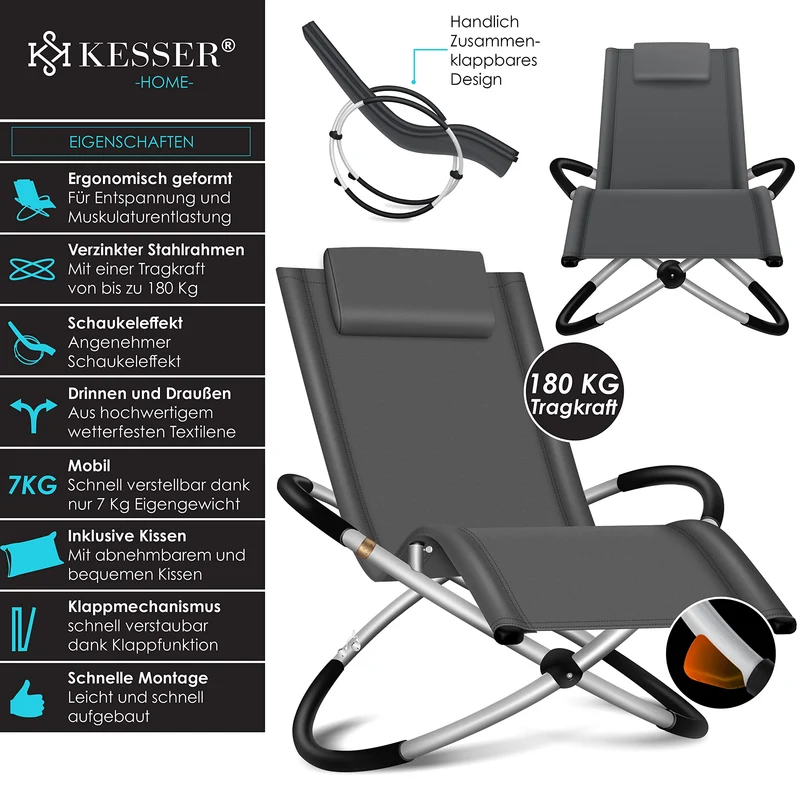 KESSER® Relaxliege Garten Schwungliege klappbar Anthrazit