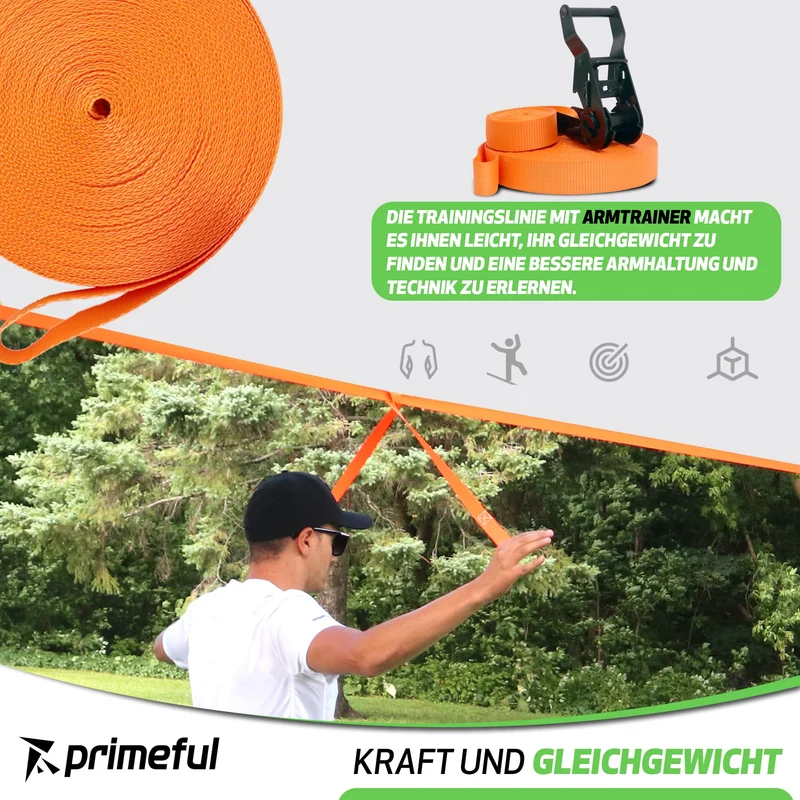 Primeful® Slackline Set Komplettset für Balance Training 18,5m