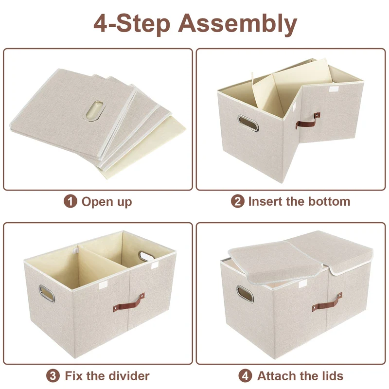 TYEERS Stoffbox mit Fächern – Beige 3er-Set 55x33x30 cm