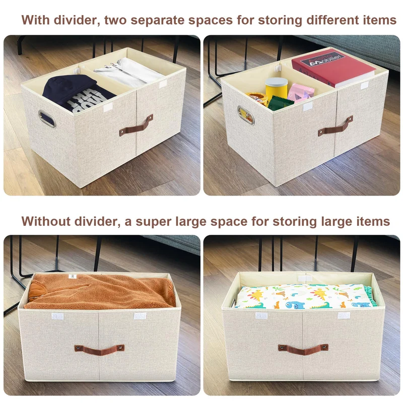 TYEERS Stoffbox mit Fächern – Beige 3er-Set 55x33x30 cm