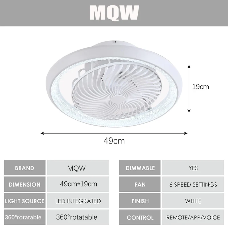MQW Deckenventilatorleuchte - 360° drehbar LED 72W leise