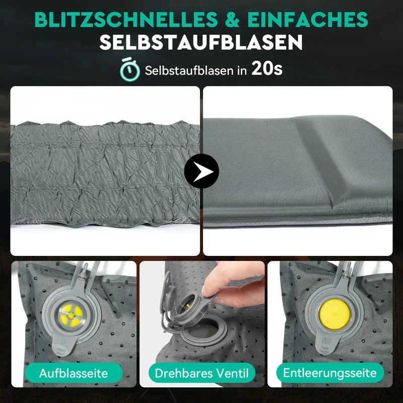 HIKENTURE Isomatte Selbstaufblasend Camping Matratze 8CM A1