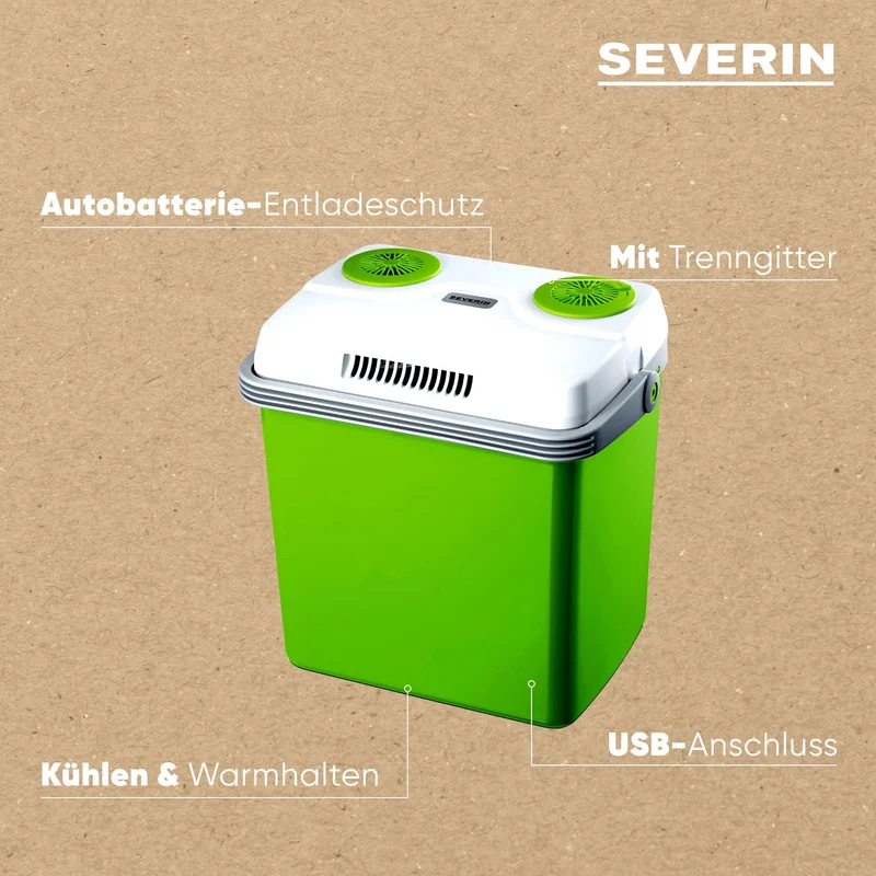 SEVERIN KB 2923 elektrische Kühlbox 25L mit Warmhaltefunktion Grün/Grau