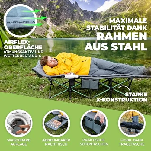 NORDICTRAILS Campingbett XXL klappbar Feldbett mit Matratze