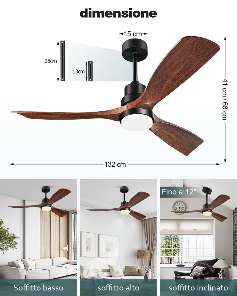 Forrovenco Deckenventilator mit Beleuchtung & Fernbedienung, 132cm
