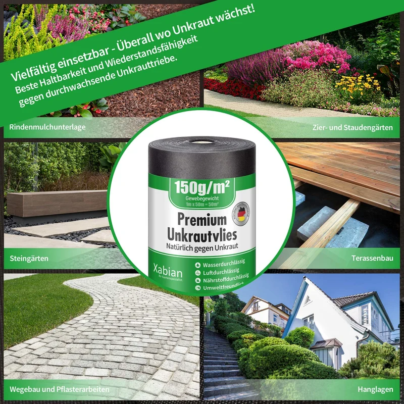 Xabian Anti Unkrautvlies Gartenvlies - 150g/m² 50x1m