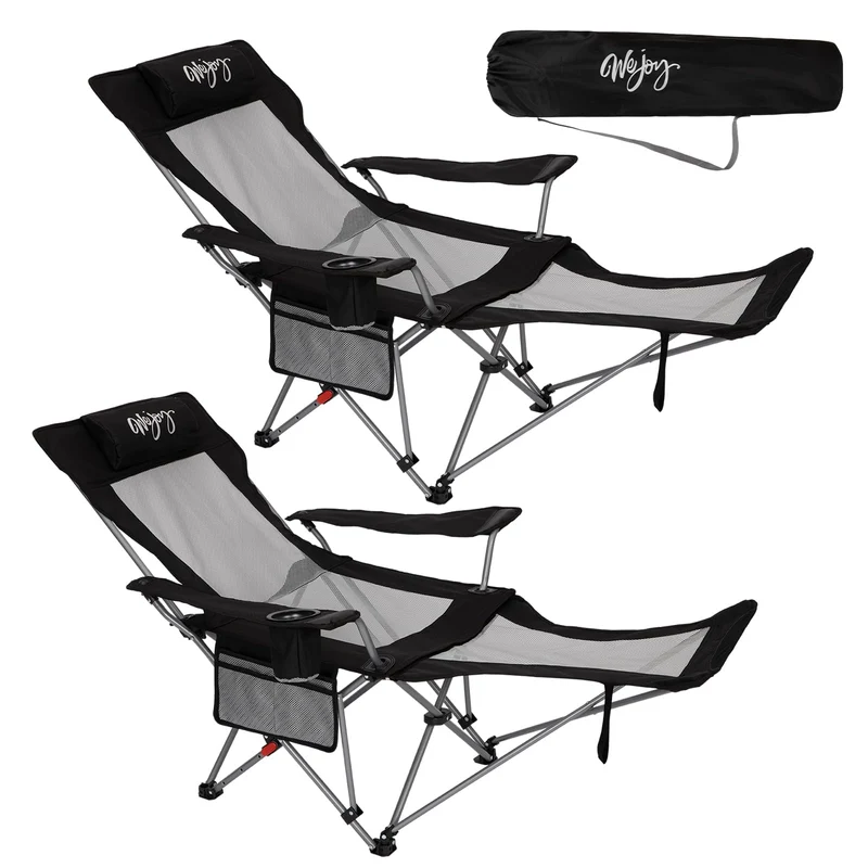 WEJOY 2-in-1 Faltstuhl mit Fussstütze - Schwarz/Grau 2er Set