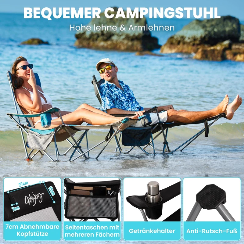 WEJOY 2-in-1 Faltstuhl mit Fussstütze - Schwarz/Grau 2er Set
