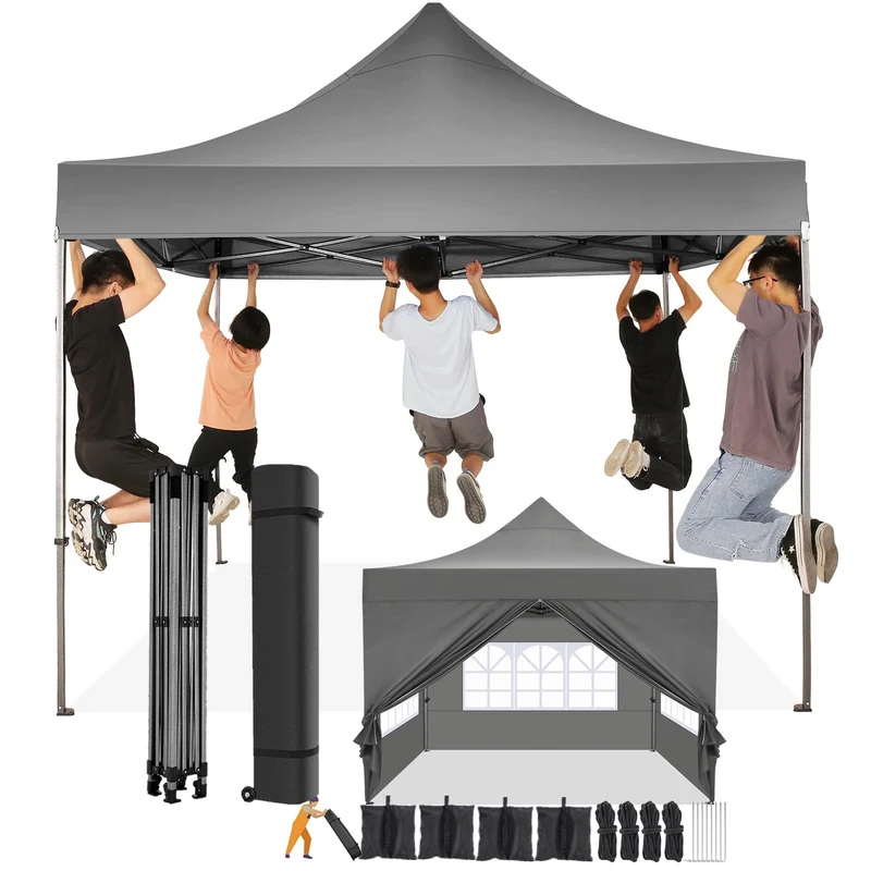 COBIZI Pop-Up Pavillon 3×3 m, wasserdicht, mit Seitenwand & Tasche, Grau