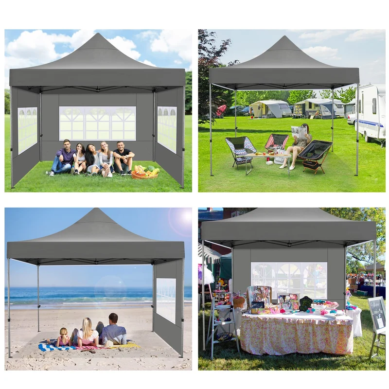 COBIZI Pop-Up Pavillon 3×3 m, wasserdicht, mit Seitenwand & Tasche, Grau