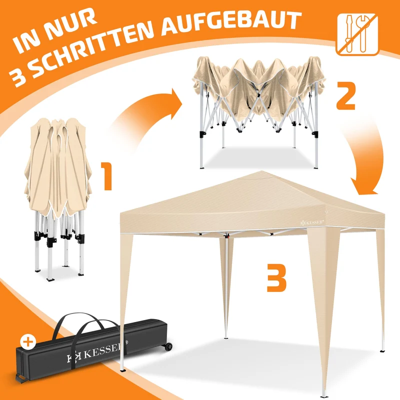 KESSER Pop-Up Faltpavillon 3x3m Gartenpavillon – Beige