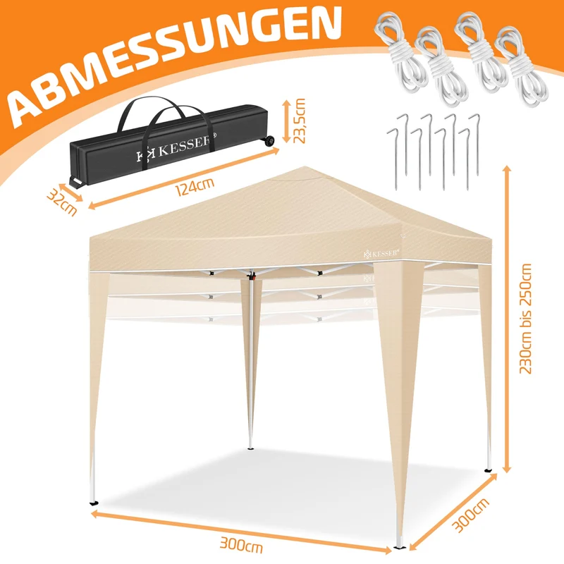 KESSER Pop-Up Faltpavillon 3x3m Gartenpavillon – Beige
