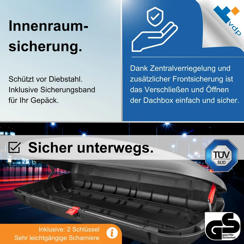 VDP BA320 Dachkoffer 320 Liter Volumen für Autos - Carbon Optik