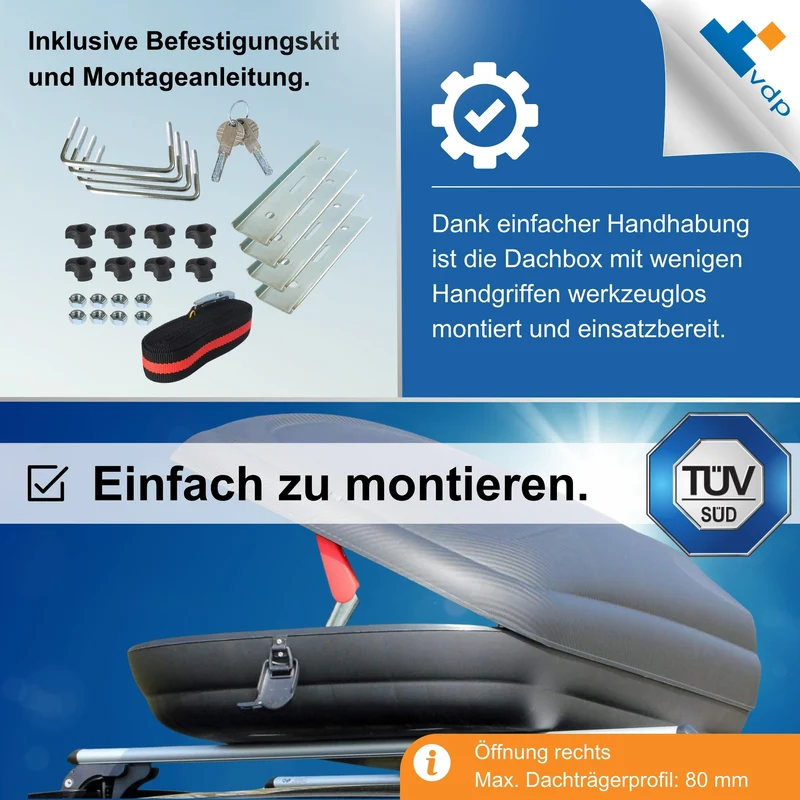 VDP BA320 Dachkoffer 320 Liter Volumen für Autos - Carbon Optik