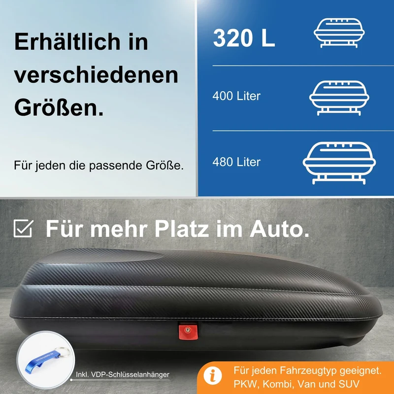 VDP BA320 Dachkoffer 320 Liter Volumen für Autos - Carbon Optik
