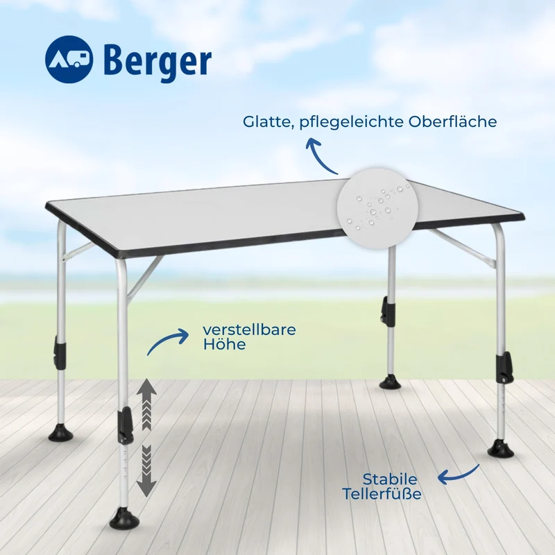 BERGER Ivalo 2 Alu Klapp-Campingtisch höhenverstellbar 115x70cm Grau