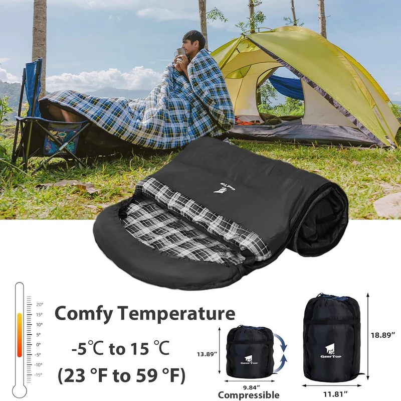 GEERTOP Campingschlafsack XXL 4 Jahreszeiten 220x100cm Schwarz-Blau