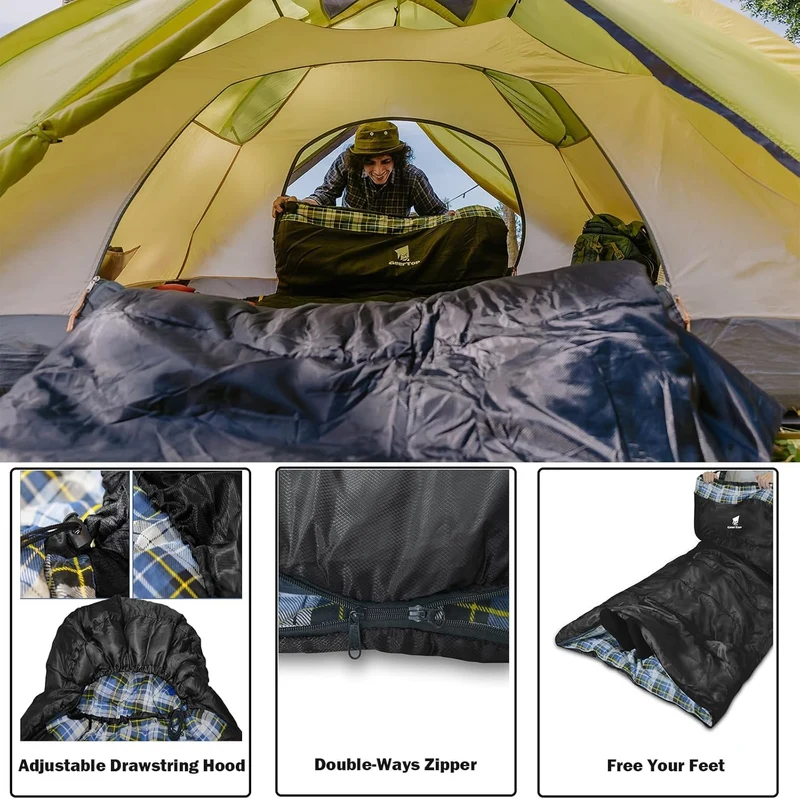 GEERTOP Campingschlafsack XXL 4 Jahreszeiten 220x100cm Schwarz-Blau