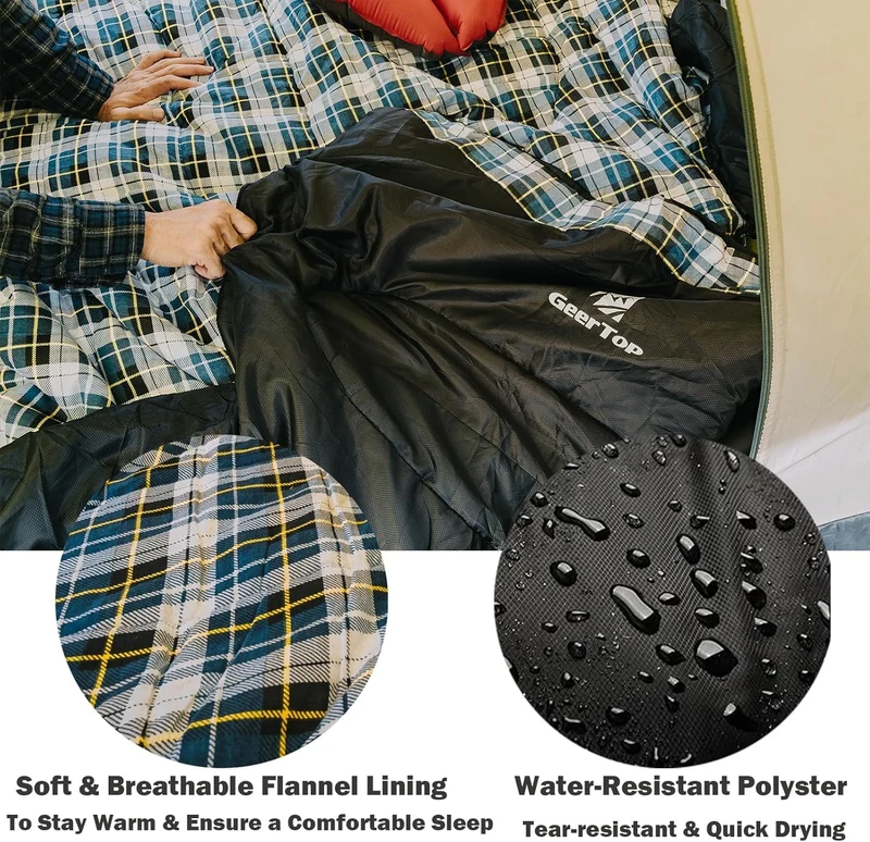 GEERTOP Campingschlafsack XXL 4 Jahreszeiten 220x100cm Schwarz-Blau