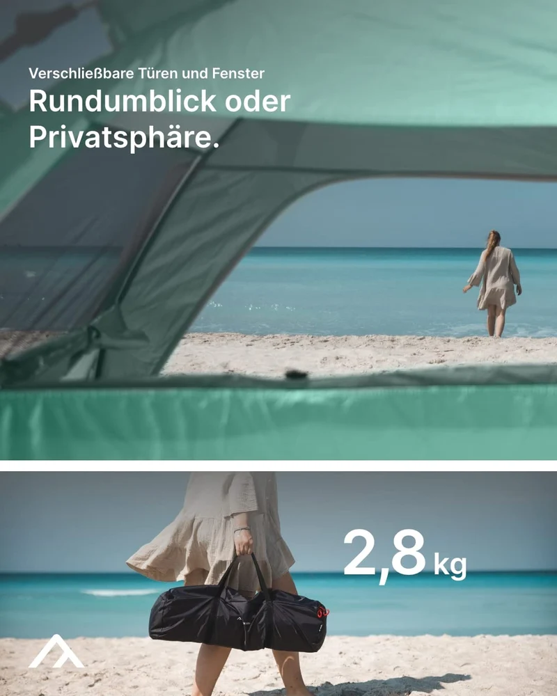 qeedo Quick Palm Strandmuschel – Leichtes Quick-Up UV80 Zelt