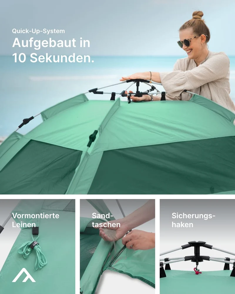 qeedo Quick Palm Strandmuschel – Leichtes Quick-Up UV80 Zelt
