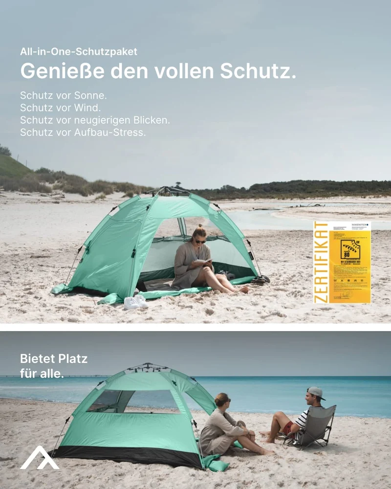 qeedo Quick Palm Strandmuschel – Leichtes Quick-Up UV80 Zelt