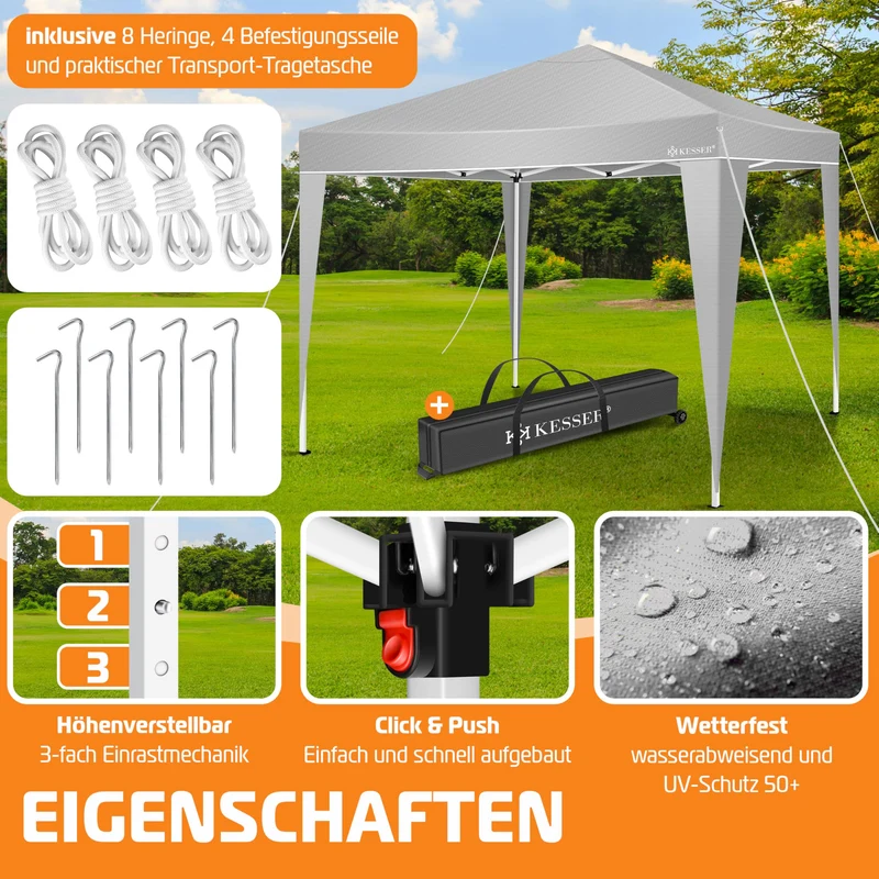KESSER® Pop-Up Faltpavillon 3x3m Gartenpavillon - Grau