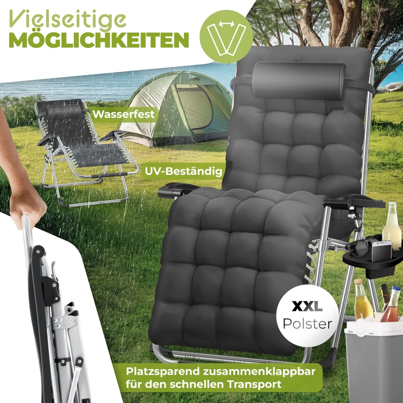 KESSER Sonnenliege Klappbar Extra Breit – Anthrazit